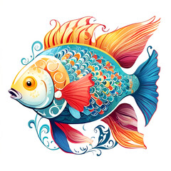 Colorful fish animal with a decorative pattern floral and ornamental mandala style design