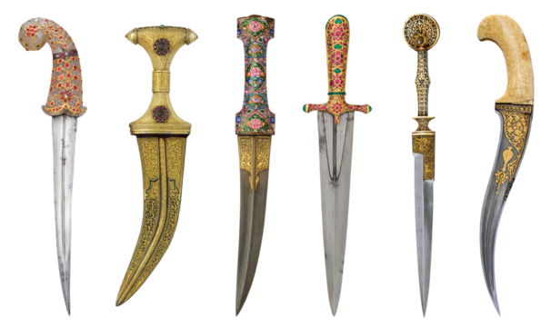 Ancient ornate dagger set isolated