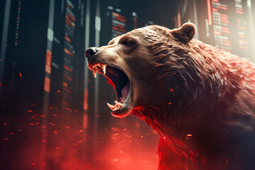roaring bear on chart background, stock market, cryptocurrency. Concept financial investment
