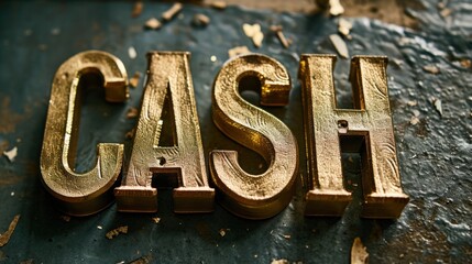 "CASH" golden letters on abstract background