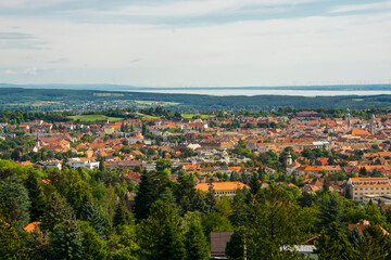 Fototapeta na wymiar View of the city from a lookout tower near Sopron