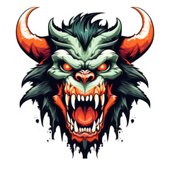 illustration of a horned monkey monster for t-shirts, stickers, logos and mascots