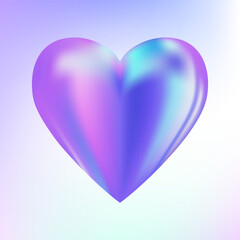Holographic heart. Fluid liquid chrome heart shape. 3d y2k