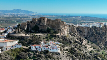 vista aérea del castillo de Salobreña en la provincia de Granada, Andalucía	