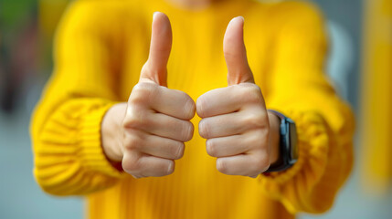 Person in Yellow Shirt Giving Thumbs Up