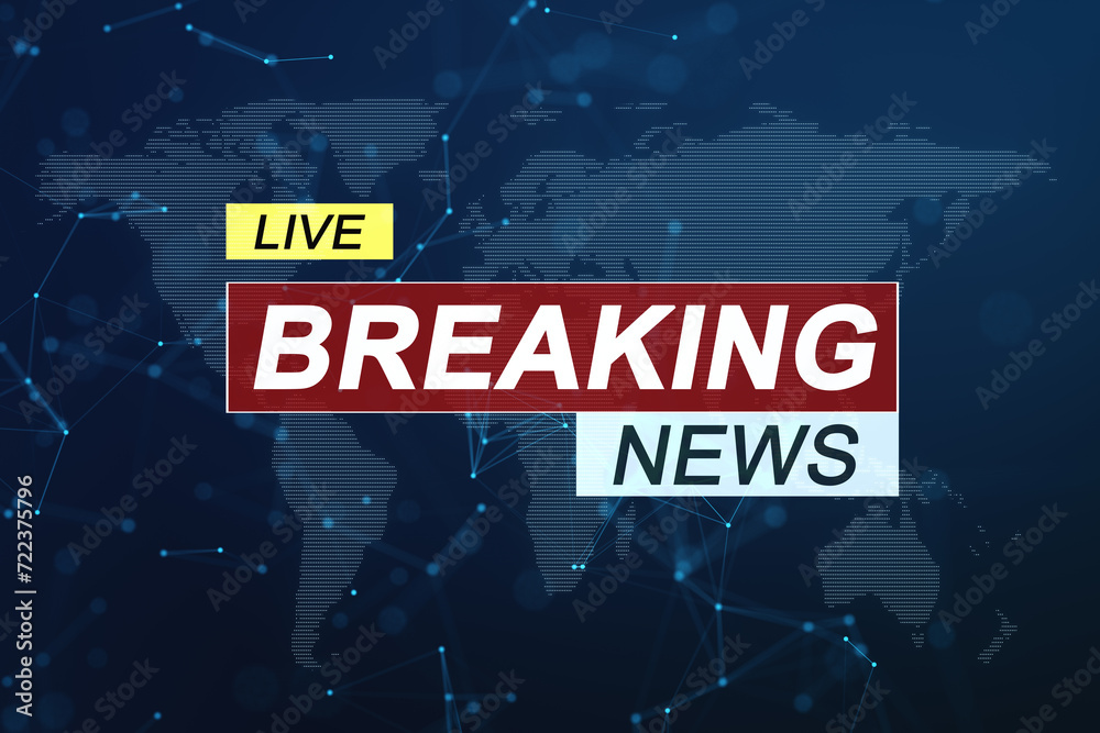 Aufkleber Breaking news live broadcast graphic with world map and digital connections. 3D Rendering