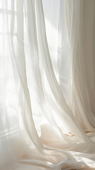 Flowing white linen curtains, soft gentle waves. Aesthetic instagram stories background or template