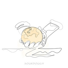 Hand drawn line art vector of Sourdough making. Sourdough freestyle art. Vector for postcards.
