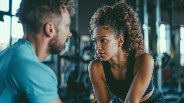 Functional fitness training with personal coach, one-on-one session in a jym