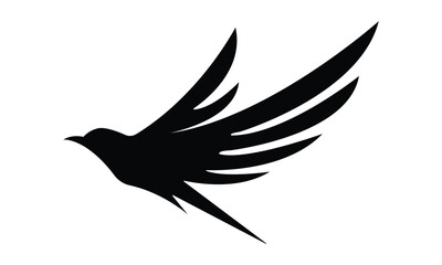 Flying bird logo, vector line art of abstract black hummingbird, colibri wall art design, minimal bird line logo icon illustration isolated on background
