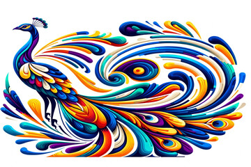 "Abstract Elegance: Colorful Peacock in Artistic Design"