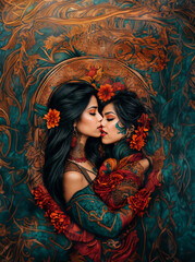 Tattoo design of two women kissing