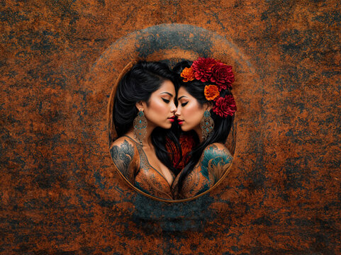 Tattoo design of two women kissing