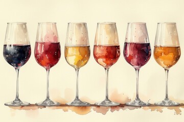Watercolor glass of wine