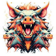 vector image of a fanged and cruel pig monster, suitable for t-shirts, stickers