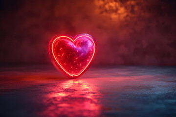 Valentine's Day neon Heart Illustration with Romantic Fire Effect