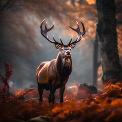 Majestic Red Deer Stag in Vibrant Autumn Forest: A Salute to European Wildlife