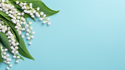 lily of the valley on a blue background, banner with copy space, greeting card