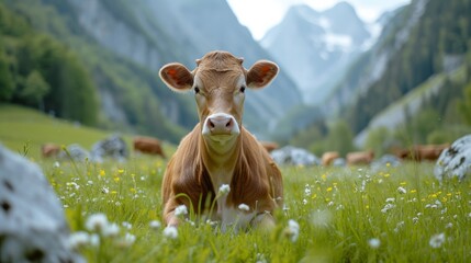 A beautiful cow looks into the camera