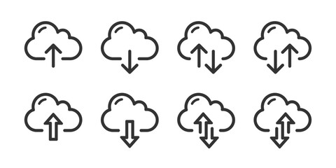 Cloud download and upload icons set. Upload download cloud arrow. Download symbol. - obrazy, fototapety, plakaty