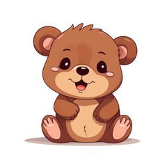 Obraz premium A cartoon illustration of a brown bear cub sitting on its hind legs with its tongue sticking out.