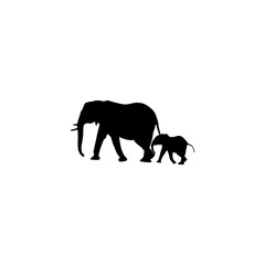 Elephants Silhouette  with baby elephant. Animal Family. Set of editable vector silhouettes of African elephants in various poses