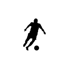 Fototapeta na wymiar Football players silhouettes, vector pack, different poses set. Football Player Silhouette Bundle, Football Player Vector Silhouette Collection. Soccer player kicks the ball.