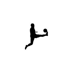 Fototapeta na wymiar Football players silhouettes, vector pack, different poses set. Football Player Silhouette Bundle, Football Player Vector Silhouette Collection. Soccer player kicks the ball.