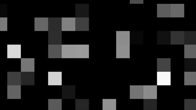 Black and white squares moving glitch effect abstract background, Pixel background, black and white cubes