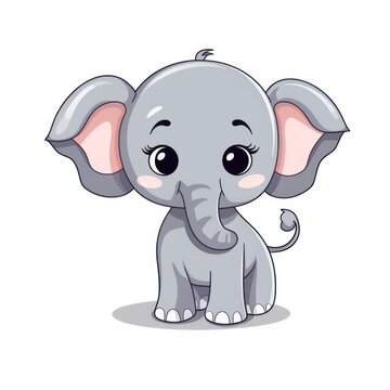 A cartoon baby elephant with big ears and a cute smile.