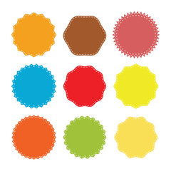 Starburst sticker. Vector. Star burst price icon. Round sale tag badge. Circle sale buttons. Sunburst label isolated on white background. Set red shapes. Color illustration. eps 10