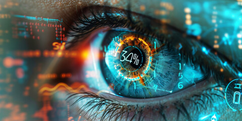 Biotech Eye Enhancement with Digital Interface.
Enhanced eye with biotech digital interface and data analytics display.