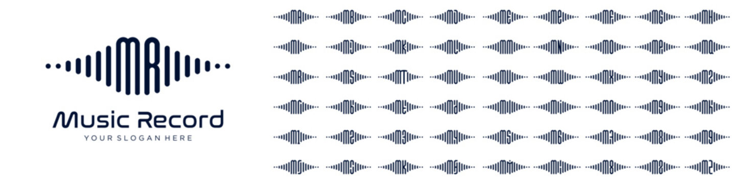 logos music combined letter M with letters from A to Z and numbers from 1 to 9. vector illustration