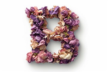 Begonia flower letter  b  in 3d modern style on white background, botanical alphabet concept