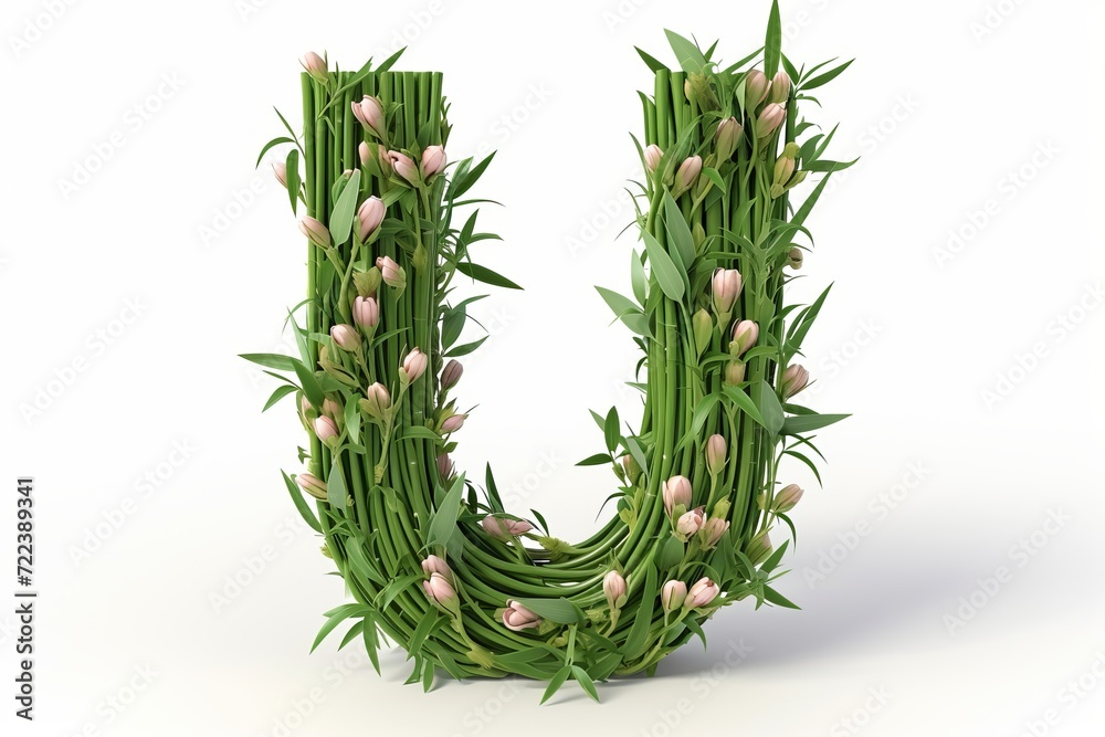 Wall mural 3d modern style letter u made from umbrella plant flowers isolated on white background - Wall murals