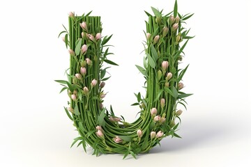 3d modern style letter u made from umbrella plant flowers isolated on white background
