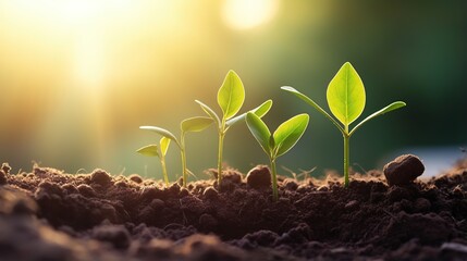 sequence of growth of young plants in nature and sunlight, natural tree growth.