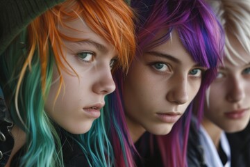 group of colored hair teenagers ,inspo,snapshot aesthetic
