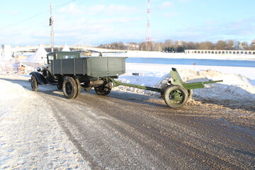 Old armored car on the road