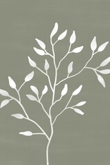 poster white silhouette of a branch with leaves on a gray-green background