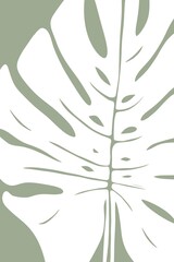 poster white silhouette of a branch with leaves on a gray-green background