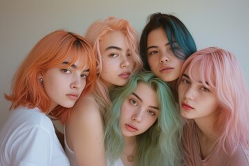 Obraz premium group of colored hair teenagers ,inspo,snapshot aesthetic