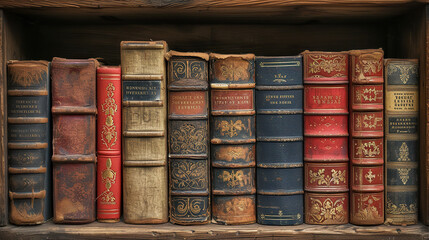 Old books in the Library, stack of old books - obrazy, fototapety, plakaty