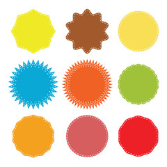 Starburst sticker. Vector. Star burst price icon. Round sale tag badge. Circle sale buttons. Sunburst label isolated on white background. Set red shapes. Color illustration. eps 10