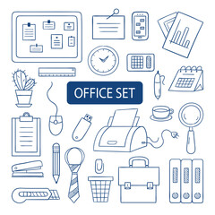 Office set tools. Hand drawn vector illustration