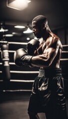 Fototapeta na wymiar Determined boxer training in gym