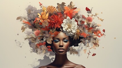 Vibrant Pop Art Fashion Collage Featuring African Woman with Floral Crown and Abstract Designs