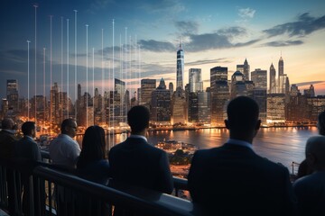 Business team analyzing economic growth chart for global investment and development