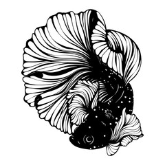 Asian traditional ornamental golden bettd fish vector silhouette