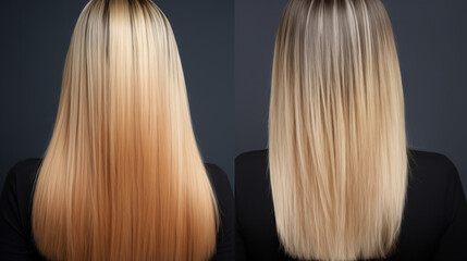Naklejka premium Blonde Hair before and after treatment, sick, cut and healthy hair